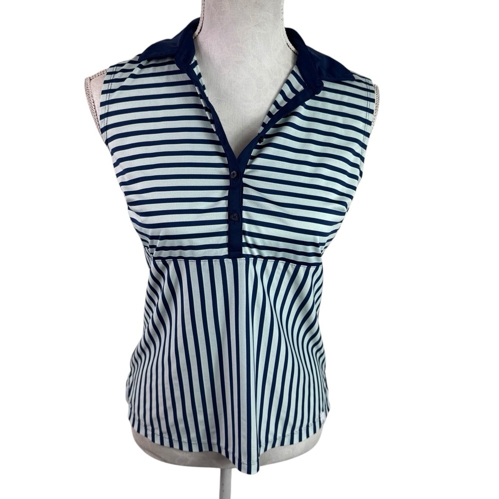 Lady Hagen Women's S Sleeveless Polo Blue on Blue Contrast Stripes EUC